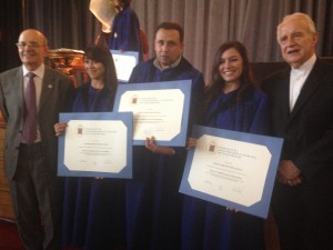 Doctores en Didáctica de la Matemática Tamara del Valle, Marcos Barra y Carolina Henríquez junto a autoridades PUCV    